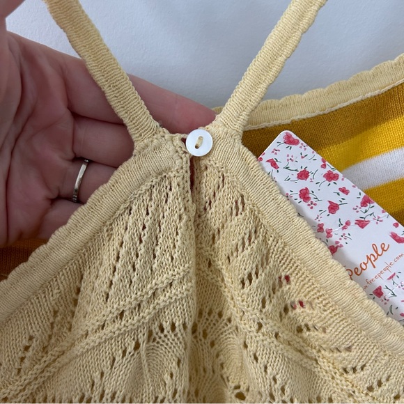 Free People Yellow Cream Stripe Ombre Crochet Knit Y2K Sleeveless Tank M NWT - Picture 5 of 9